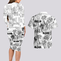 Aloha Vintage Quilt Couples Matching Long Sleeve Bodycon Dress and Hawaiian Shirt Hawaiian Seamless - White LT7 - Polynesian Pride