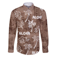 Aloha Vintage Quilt Family Matching Mermaid Dress and Hawaiian Shirt Hawaiian Seamless - Brown LT7 Dad's Shirt - Long Sleeve Brown - Polynesian Pride