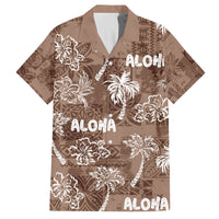 Aloha Vintage Quilt Family Matching Off Shoulder Long Sleeve Dress and Hawaiian Shirt Hawaiian Seamless - Brown LT7 Dad's Shirt - Short Sleeve Brown - Polynesian Pride