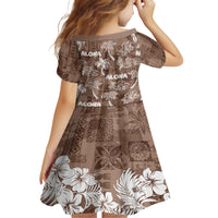 Aloha Vintage Quilt Family Matching Short Sleeve Bodycon Dress and Hawaiian Shirt Hawaiian Seamless - Brown LT7 - Polynesian Pride