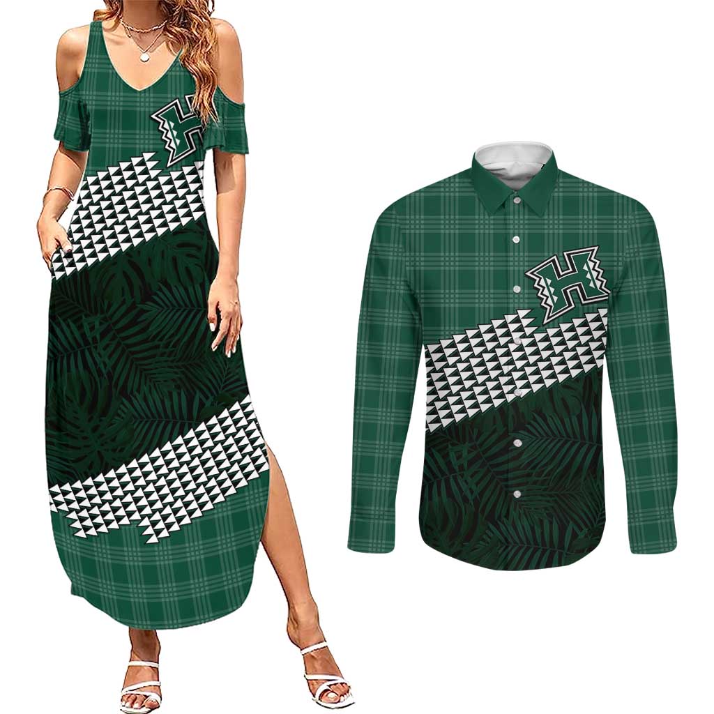 Rainbow Warriors Hawaii Personalized Palaka Couples Matching Summer Maxi Dress and Long Sleeve Button Shirt - Polynesian Pride