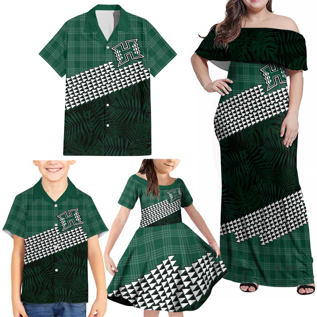 Rainbow Warriors Hawaii Personalized Palaka Family Matching Off Shoulder Maxi Dress and Hawaiian Shirt - Polynesian Pride