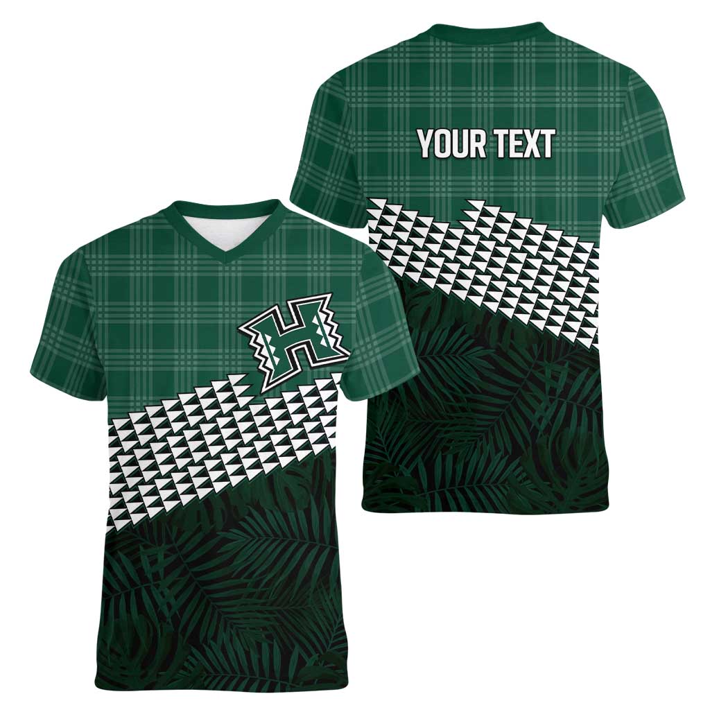 Rainbow Warriors Hawaii Personalized Palaka Women V-Neck T-Shirt - Polynesian Pride