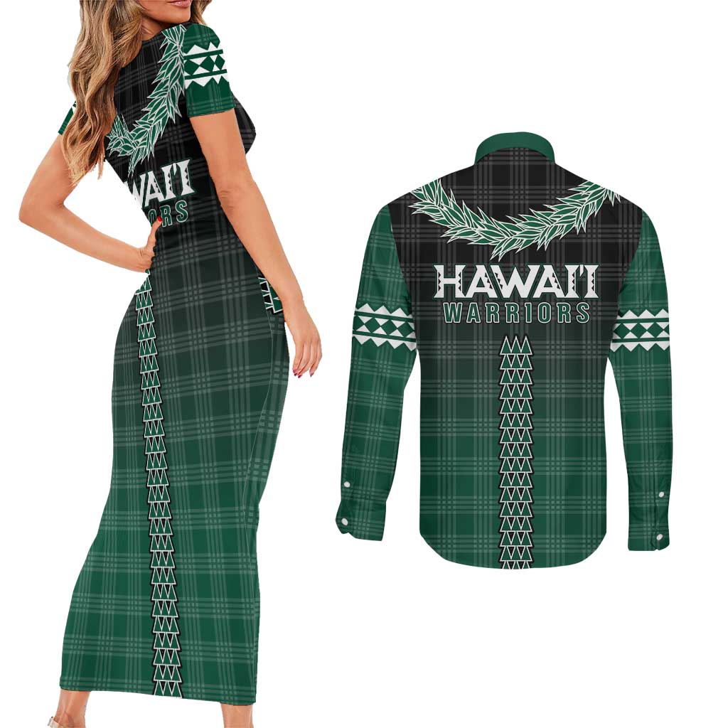 Rainbow Warriors Hawaii Palaka Couples Matching Short Sleeve Bodycon Dress and Long Sleeve Button Shirt Maile Lei - Polynesian Pride
