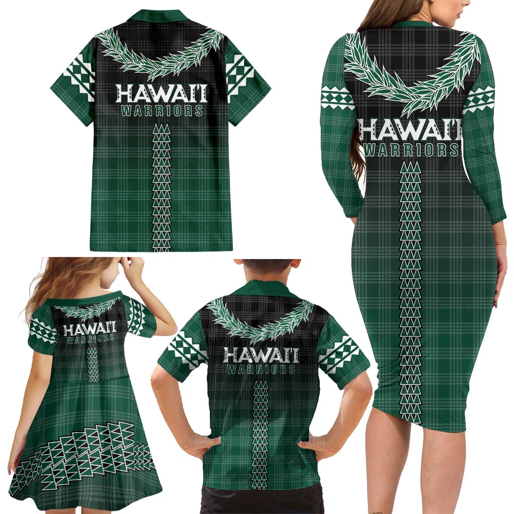Rainbow Warriors Hawaii Palaka Family Matching Long Sleeve Bodycon Dress and Hawaiian Shirt Maile Lei - Polynesian Pride
