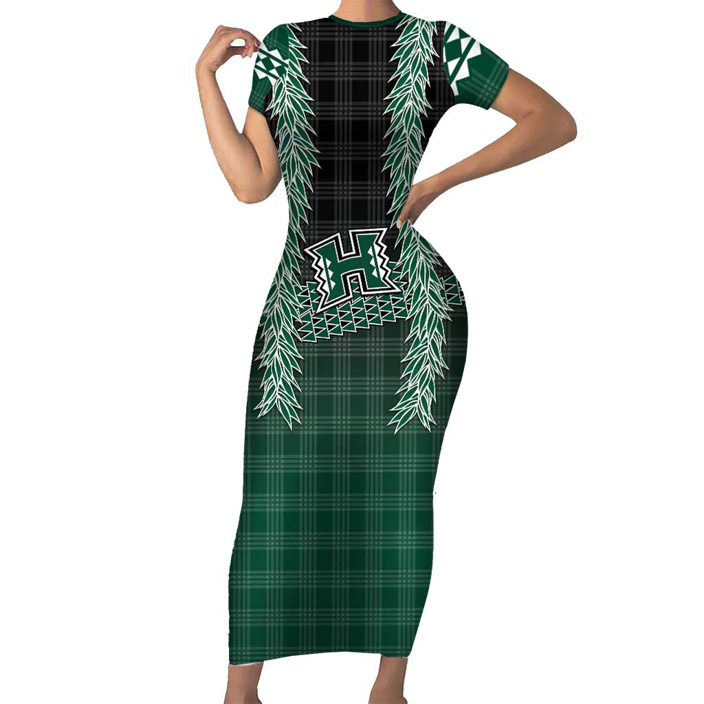 Rainbow Warriors Hawaii Palaka Family Matching Short Sleeve Bodycon Dress and Hawaiian Shirt Maile Lei - Polynesian Pride
