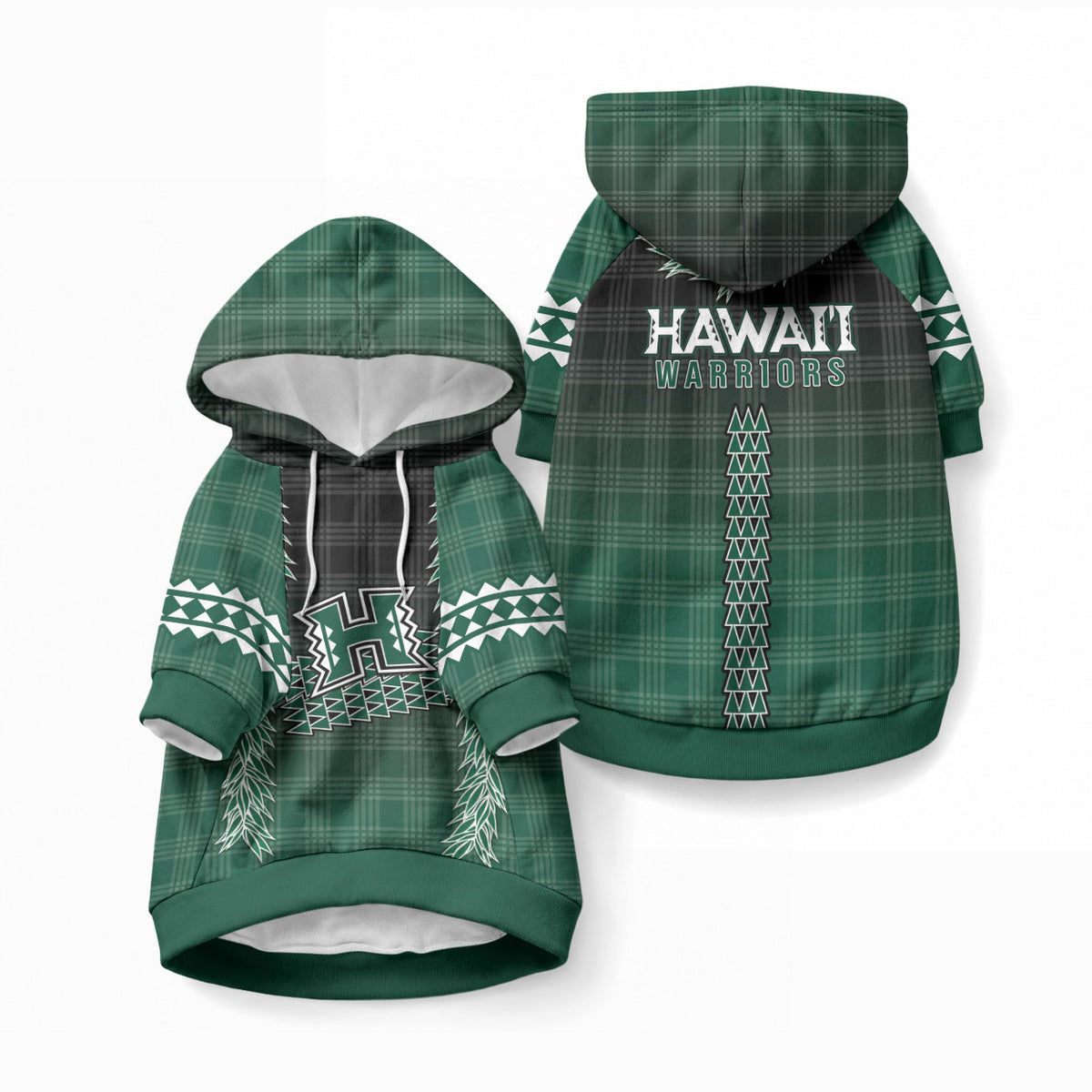Rainbow Warriors Hawaii Palaka Pet Hoodie Maile Lei LT7 Pullover Dark Green - Polynesian Pride