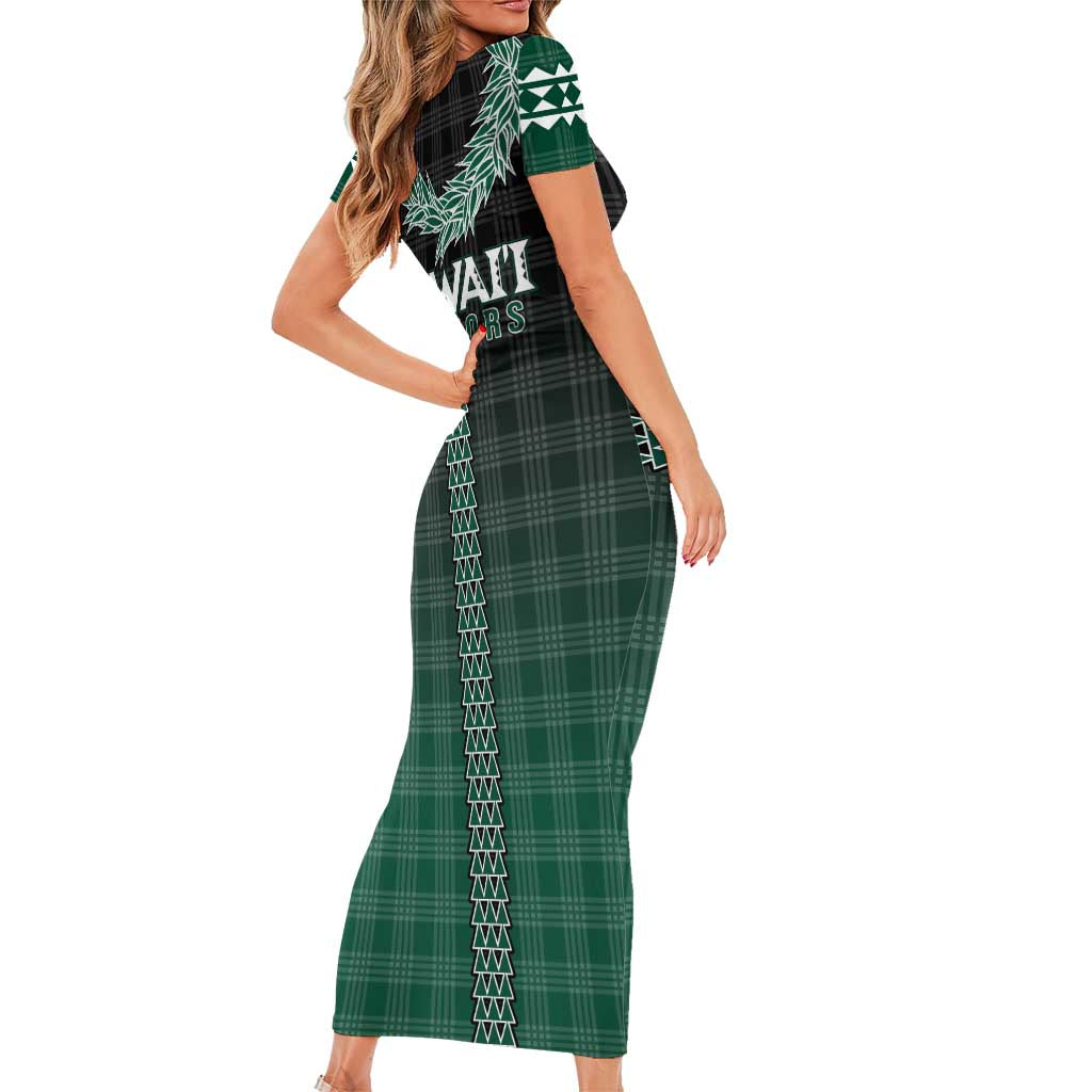 Rainbow Warriors Hawaii Palaka Short Sleeve Bodycon Dress Maile Lei - Polynesian Pride