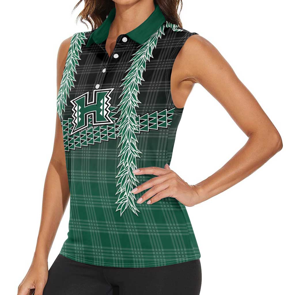 Rainbow Warriors Hawaii Palaka Women Sleeveless Polo Shirt Maile Lei - Polynesian Pride