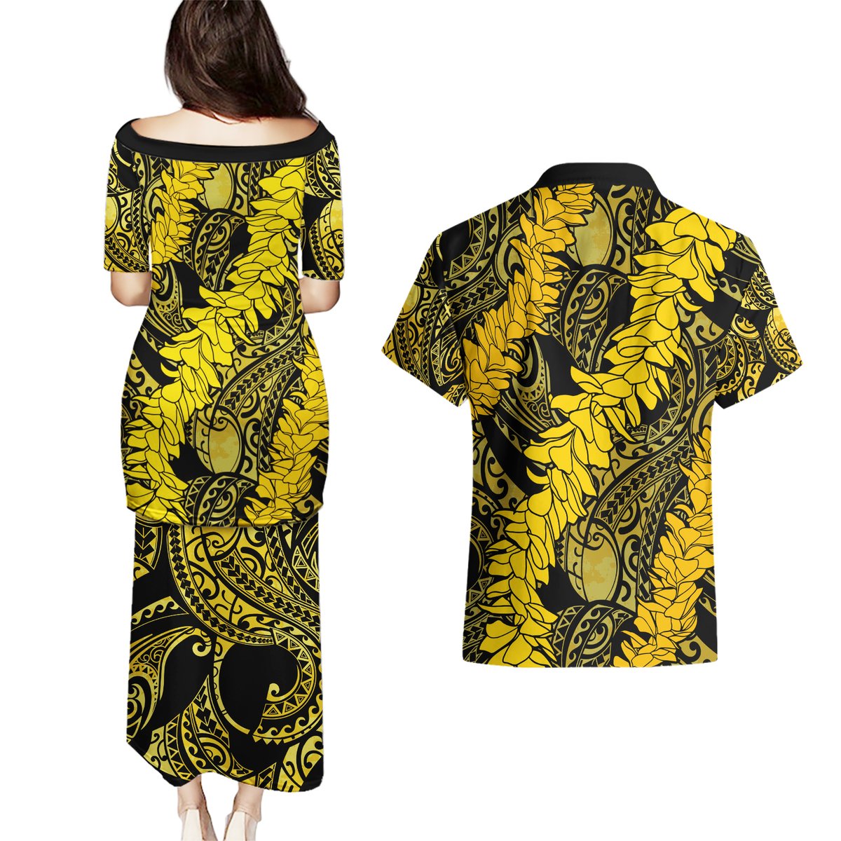 Hawaii Oahu Ilima Lei Couples Matching Puletasi and Hawaiian Shirt LT7 - Polynesian Pride