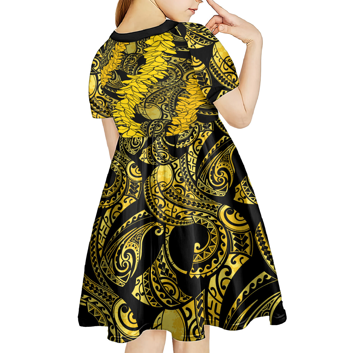 Hawaii Oahu Ilima Lei Kid Short Sleeve Dress LT7 - Polynesian Pride