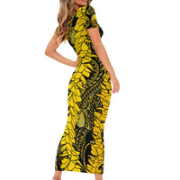 Hawaii Oahu Ilima Lei Short Sleeve Bodycon Dress LT7 - Polynesian Pride
