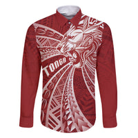 Tonga Independence Day Family Matching Long Sleeve Bodycon Dress and Hawaiian Shirt Tongatapu Lion Ngatu Motifs LT7 Dad's Shirt - Long Sleeve Red - Polynesian Pride