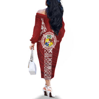 Tonga Independence Day Family Matching Off The Shoulder Long Sleeve Dress and Hawaiian Shirt Tongatapu Lion Ngatu Motifs LT7 - Polynesian Pride