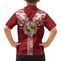 Tonga Independence Day Family Matching Off Shoulder Maxi Dress and Hawaiian Shirt Tongatapu Lion Ngatu Motifs LT7 - Polynesian Pride