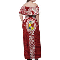 Tonga Independence Day Family Matching Off Shoulder Maxi Dress and Hawaiian Shirt Tongatapu Lion Ngatu Motifs LT7 - Polynesian Pride