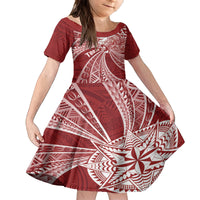 Tonga Independence Day Family Matching Off Shoulder Short Dress and Hawaiian Shirt Tongatapu Lion Ngatu Motifs LT7 Daughter's Dress Red - Polynesian Pride
