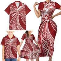 Tonga Independence Day Family Matching Short Sleeve Bodycon Dress and Hawaiian Shirt Tongatapu Lion Ngatu Motifs LT7 - Polynesian Pride