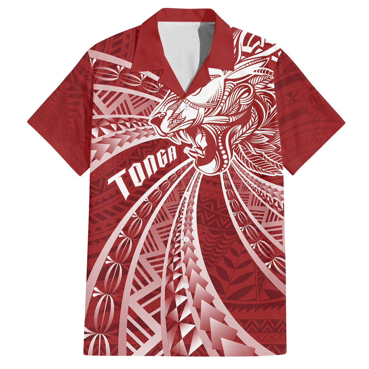 Tonga Independence Day Family Matching Tank Maxi Dress and Hawaiian Shirt Tongatapu Lion Ngatu Motifs LT7 Dad's Shirt - Short Sleeve Red - Polynesian Pride