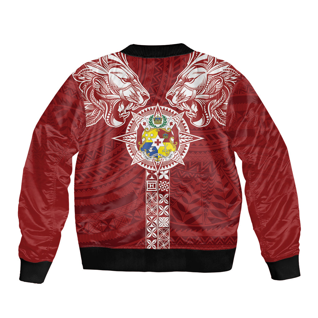 Tonga Independence Day Sleeve Zip Bomber Jacket Tongatapu Lion Ngatu Motifs