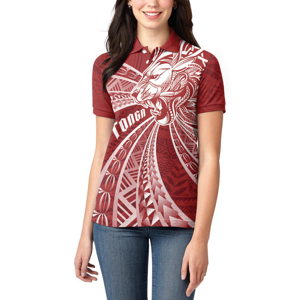Tonga Independence Day Women Polo Shirt Tongatapu Lion Ngatu Motifs