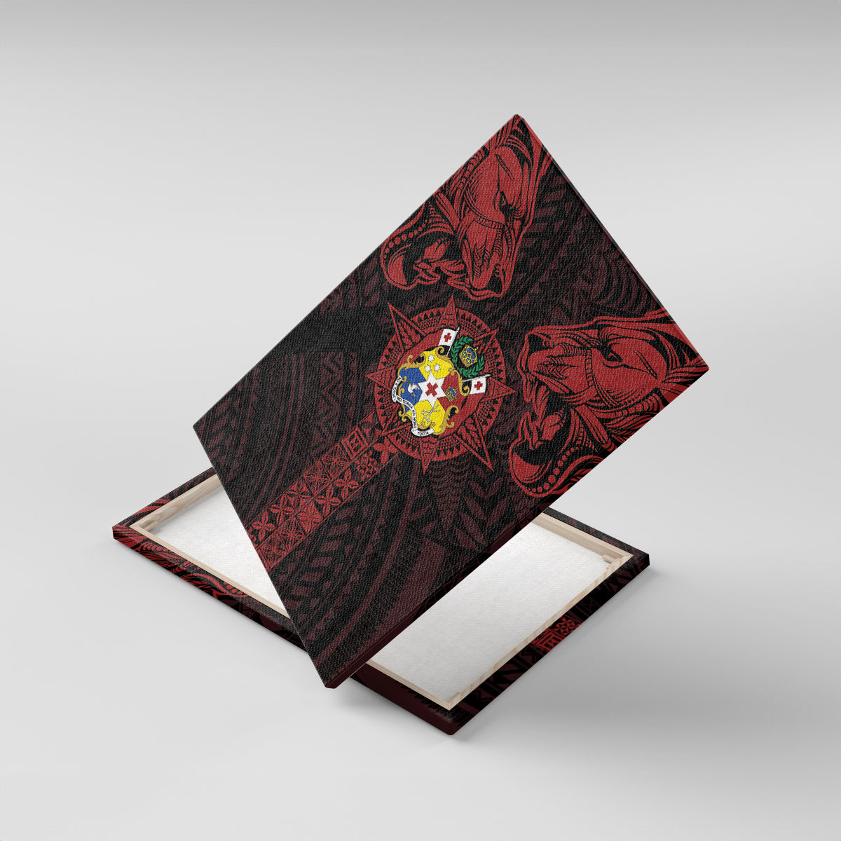 Tonga Independence Day Canvas Wall Art Tongatapu Lion Ngatu Motifs Black Ver.