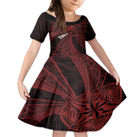 Tonga Independence Day Family Matching Long Sleeve Bodycon Dress and Hawaiian Shirt Tongatapu Lion Ngatu Motifs Black Ver. LT7 Daughter's Dress Black - Polynesian Pride
