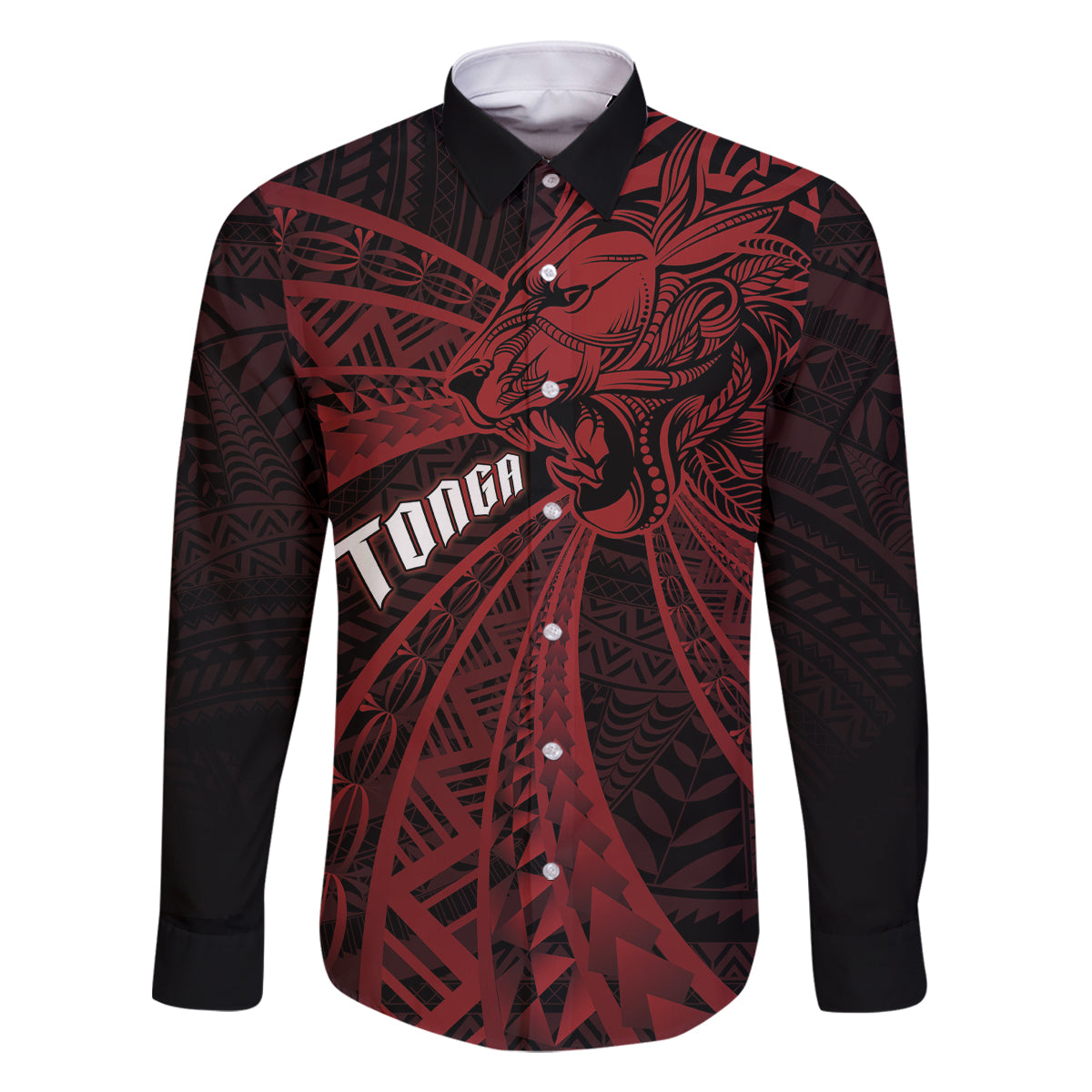 Tonga Independence Day Family Matching Long Sleeve Bodycon Dress and Hawaiian Shirt Tongatapu Lion Ngatu Motifs Black Ver. LT7 Dad's Shirt - Long Sleeve Black - Polynesian Pride