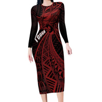 Tonga Independence Day Family Matching Long Sleeve Bodycon Dress and Hawaiian Shirt Tongatapu Lion Ngatu Motifs Black Ver. LT7 Mom's Dress Black - Polynesian Pride