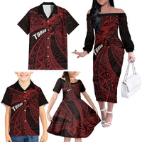 Tonga Independence Day Family Matching Off The Shoulder Long Sleeve Dress and Hawaiian Shirt Tongatapu Lion Ngatu Motifs Black Ver. LT7 - Polynesian Pride