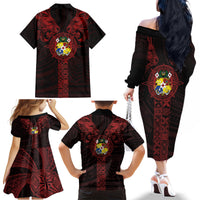 Tonga Independence Day Family Matching Off The Shoulder Long Sleeve Dress and Hawaiian Shirt Tongatapu Lion Ngatu Motifs Black Ver. LT7 - Polynesian Pride
