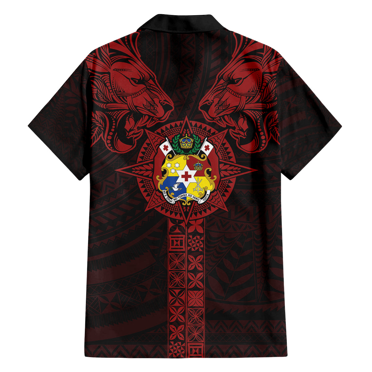 Tonga Independence Day Family Matching Off The Shoulder Long Sleeve Dress and Hawaiian Shirt Tongatapu Lion Ngatu Motifs Black Ver. LT7 - Polynesian Pride