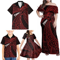 Tonga Independence Day Family Matching Off Shoulder Maxi Dress and Hawaiian Shirt Tongatapu Lion Ngatu Motifs Black Ver. LT7 - Polynesian Pride