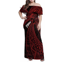 Tonga Independence Day Family Matching Off Shoulder Maxi Dress and Hawaiian Shirt Tongatapu Lion Ngatu Motifs Black Ver. LT7 Mom's Dress Black - Polynesian Pride