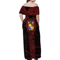 Tonga Independence Day Family Matching Off Shoulder Maxi Dress and Hawaiian Shirt Tongatapu Lion Ngatu Motifs Black Ver. LT7 - Polynesian Pride