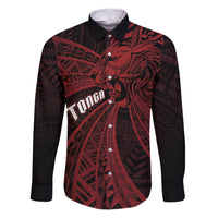 Tonga Independence Day Family Matching Puletasi and Hawaiian Shirt Tongatapu Lion Ngatu Motifs Black Ver. LT7 Dad's Shirt - Long Sleeve Black - Polynesian Pride