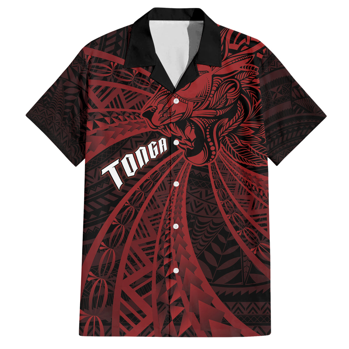 Tonga Independence Day Family Matching Short Sleeve Bodycon Dress and Hawaiian Shirt Tongatapu Lion Ngatu Motifs Black Ver. LT7 Dad's Shirt - Short Sleeve Black - Polynesian Pride