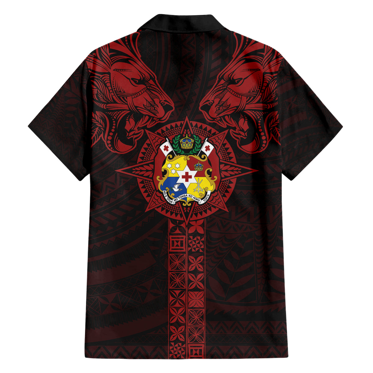 Tonga Independence Day Family Matching Short Sleeve Bodycon Dress and Hawaiian Shirt Tongatapu Lion Ngatu Motifs Black Ver. LT7 - Polynesian Pride