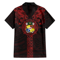 Tonga Independence Day Family Matching Short Sleeve Bodycon Dress and Hawaiian Shirt Tongatapu Lion Ngatu Motifs Black Ver. LT7 - Polynesian Pride