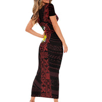 Tonga Independence Day Family Matching Short Sleeve Bodycon Dress and Hawaiian Shirt Tongatapu Lion Ngatu Motifs Black Ver. LT7 - Polynesian Pride