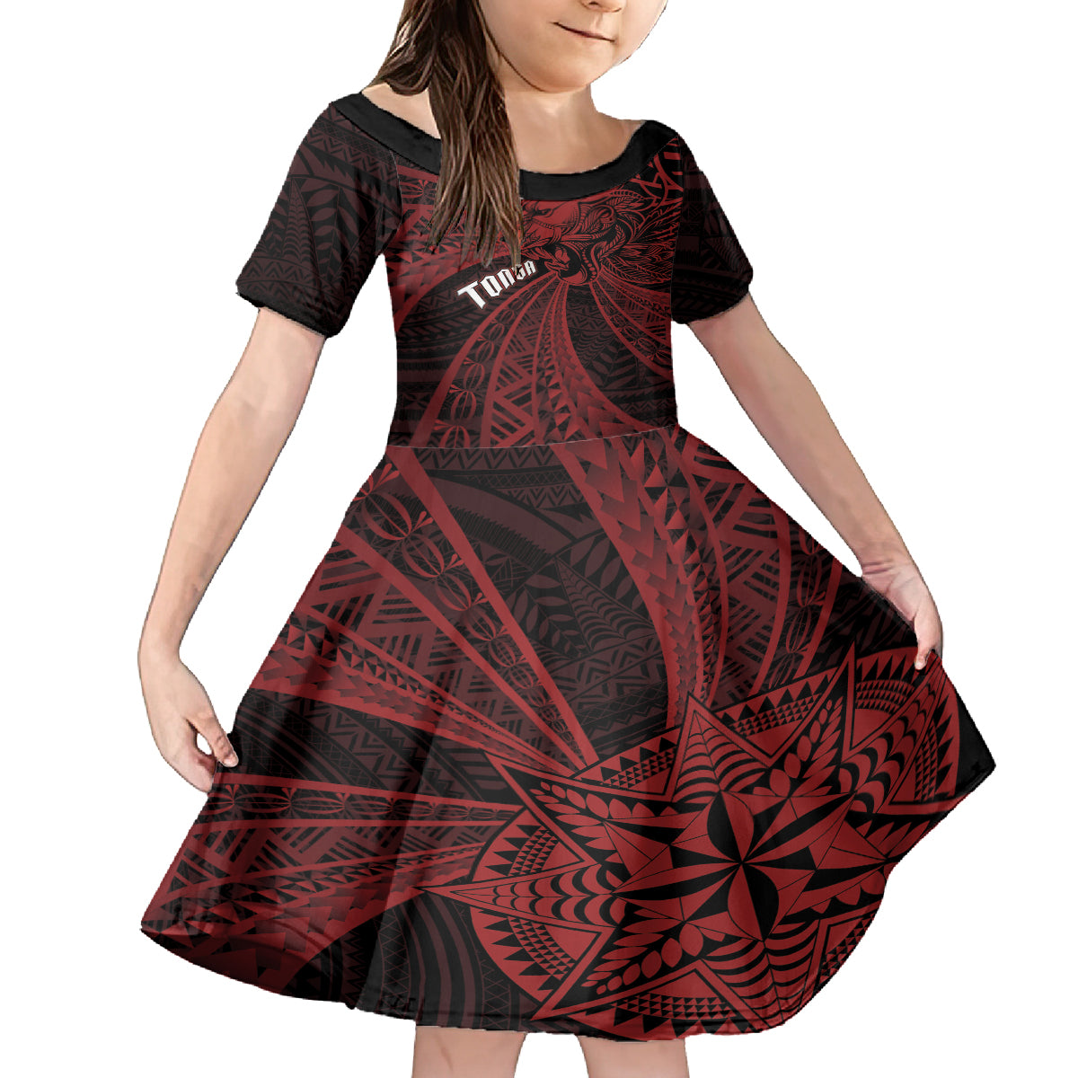Tonga Independence Day Family Matching Tank Maxi Dress and Hawaiian Shirt Tongatapu Lion Ngatu Motifs Black Ver. LT7 Daughter's Dress Black - Polynesian Pride