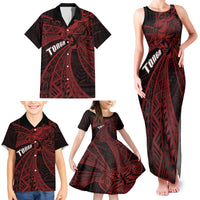 Tonga Independence Day Family Matching Tank Maxi Dress and Hawaiian Shirt Tongatapu Lion Ngatu Motifs Black Ver. LT7 - Polynesian Pride