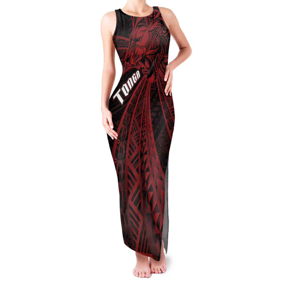 Tonga Independence Day Family Matching Tank Maxi Dress and Hawaiian Shirt Tongatapu Lion Ngatu Motifs Black Ver. LT7 Mom's Dress Black - Polynesian Pride