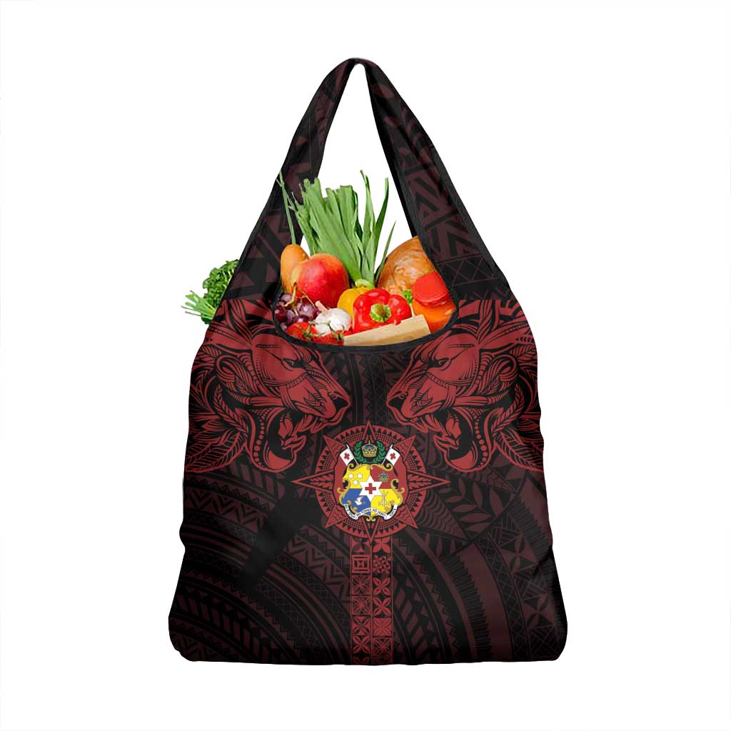 Tonga Independence Day Grocery Bag Tongatapu Lion Ngatu Motifs Black Ver.