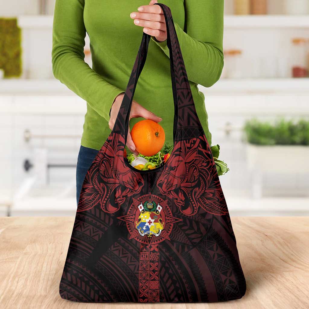 Tonga Independence Day Grocery Bag Tongatapu Lion Ngatu Motifs Black Ver.