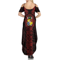 Tonga Independence Day Summer Maxi Dress Tongatapu Lion Ngatu Motifs Black Ver.