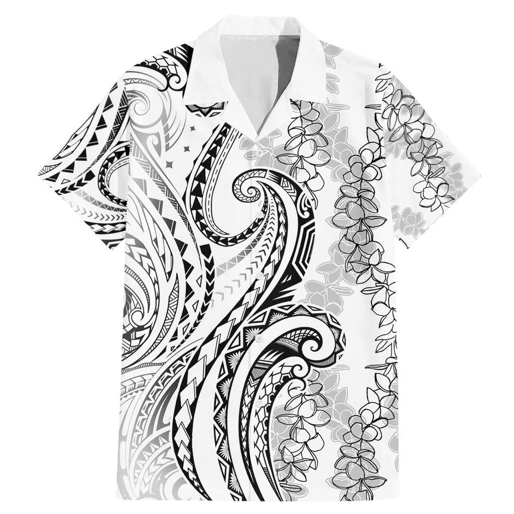 Polynesia Plumeria Lei Family Matching Mermaid Dress and Hawaiian Shirt White Curves Motif LT7 Dad's Shirt - Short Sleeve White - Polynesian Pride