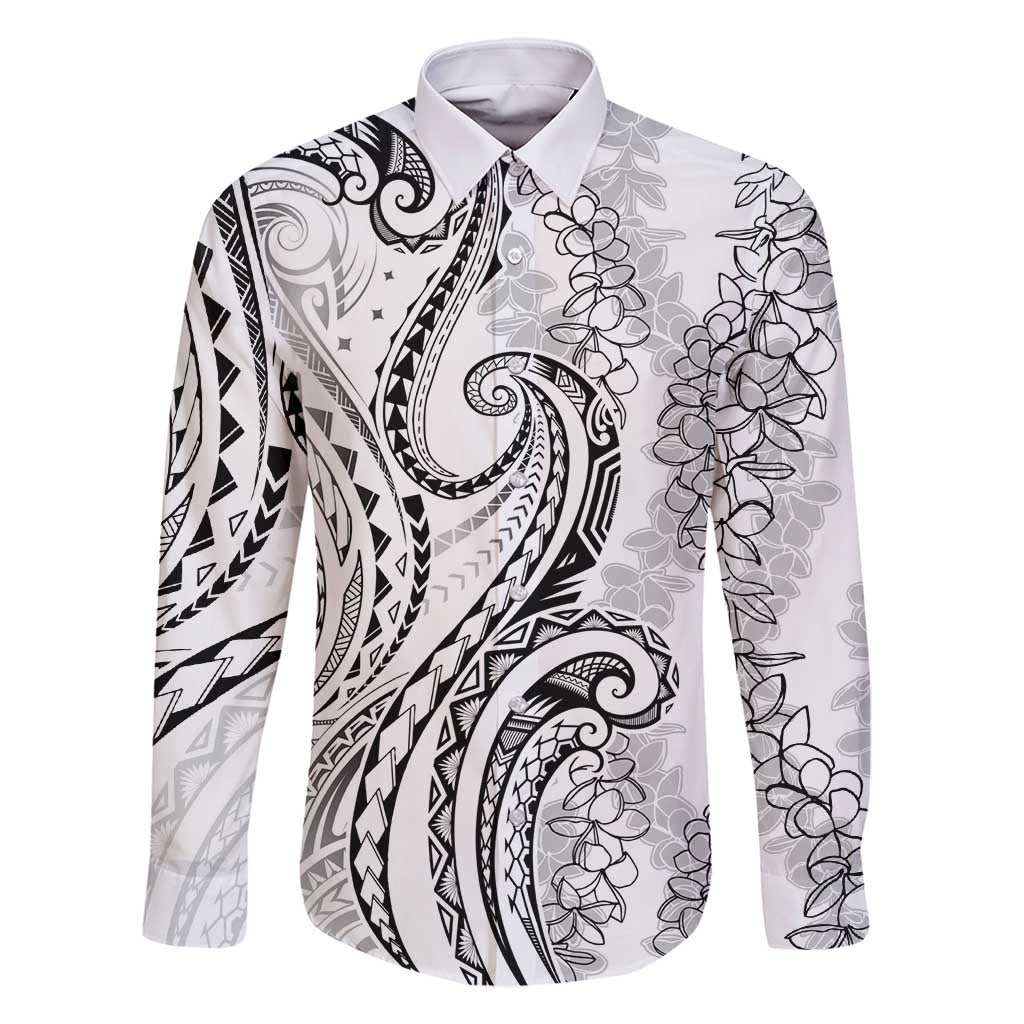 Polynesia Plumeria Lei Family Matching Mermaid Dress and Hawaiian Shirt White Curves Motif LT7 Dad's Shirt - Long Sleeve White - Polynesian Pride
