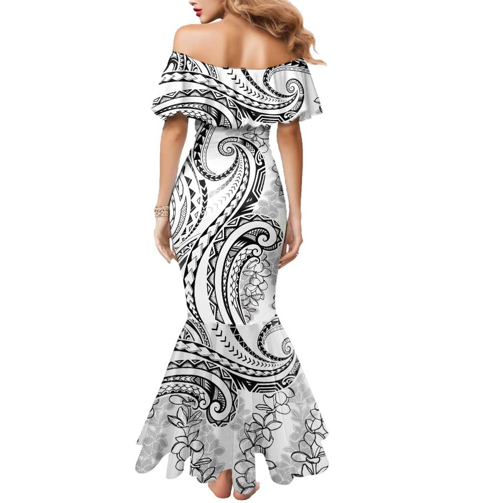 Polynesia Plumeria Lei Family Matching Mermaid Dress and Hawaiian Shirt White Curves Motif LT7 - Polynesian Pride