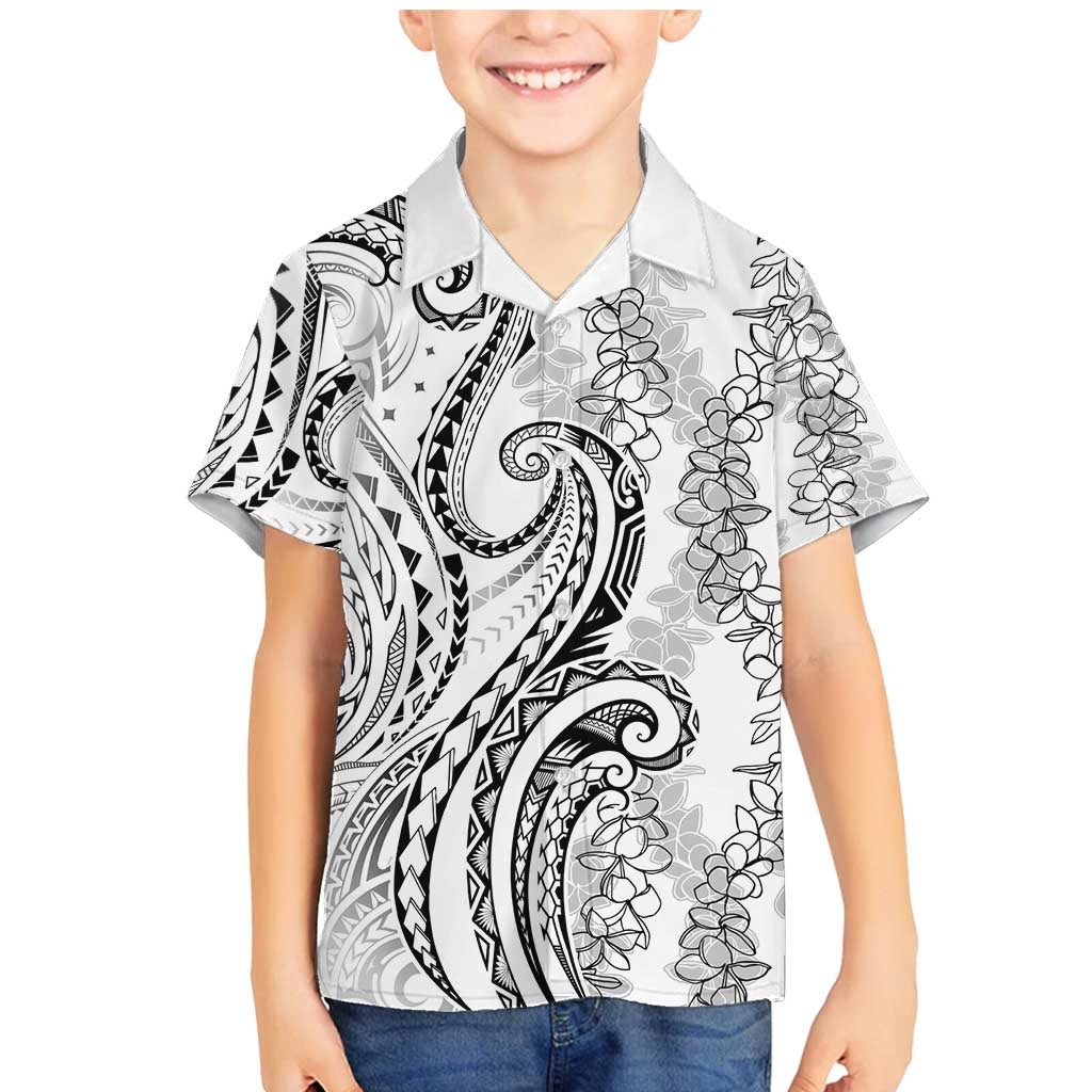 Polynesia Plumeria Lei Family Matching Mermaid Dress and Hawaiian Shirt White Curves Motif LT7 Son's Shirt White - Polynesian Pride